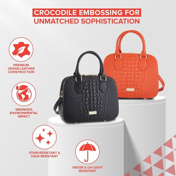 Black Vegan Leather Multi-Compartment Travel Tote Bag with Detachable Shoulder S - Picture 7 of 9